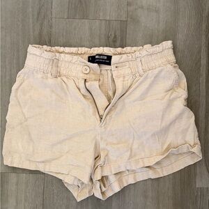 Hollister High-Waist Cream Linen-Style Drawstring Shorts